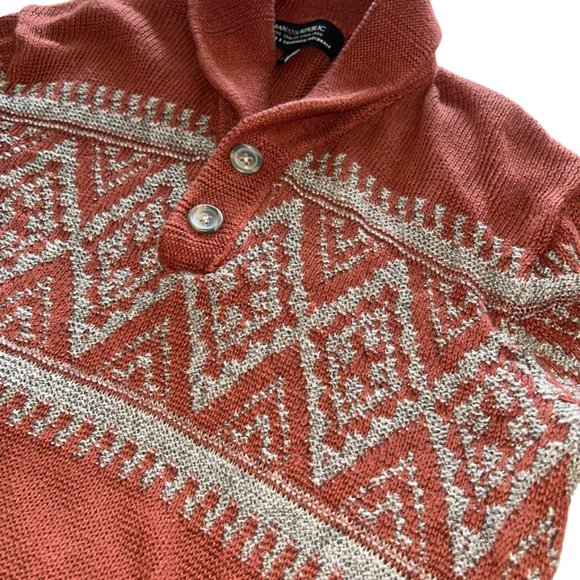 Banana Republic FALL rust Italian  LINEN FaIr Isle Shawl neck L - Picture 4 of 5